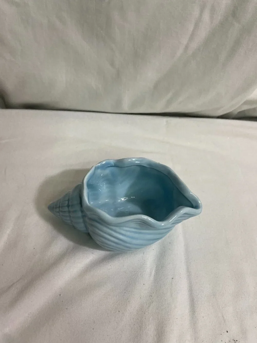 Vintage Light Blue Ceramic Seashell Planter Vase Coastal Beach Decor Shell Pot